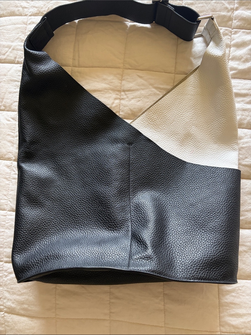 Worth New York Two-Tone Navy and White Leather Shoulder Bag